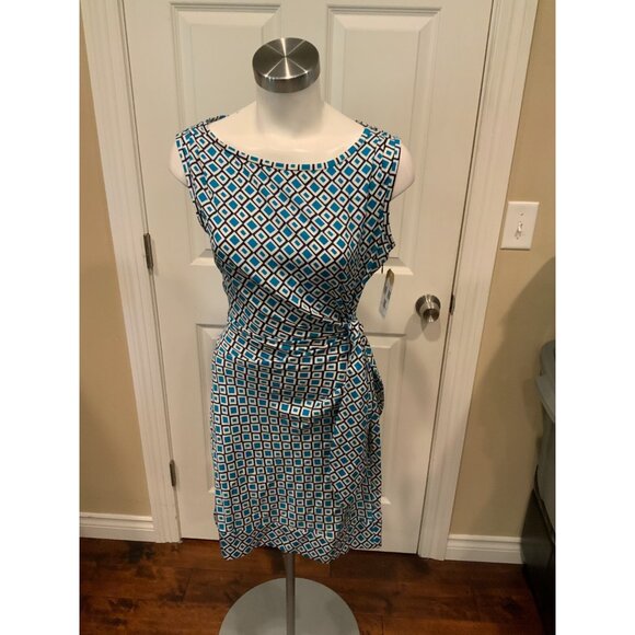 Diane Von Furstenberg Blue & White Diamond Print New Della Dress Size 4 NWT